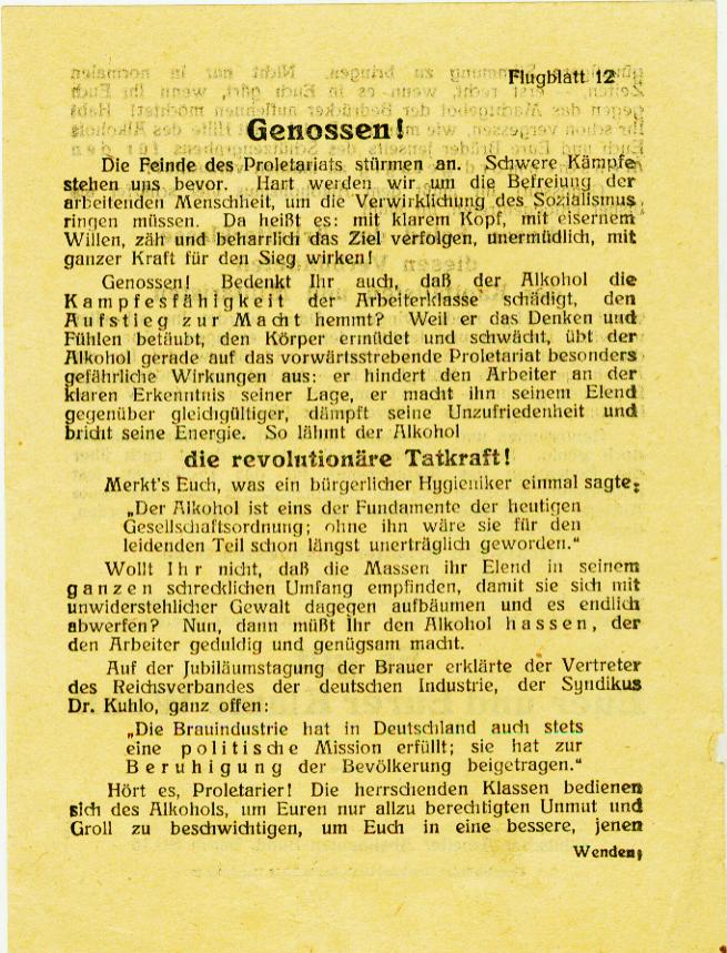 Flugblatt vom Deutschen Arbeiter Abstineten Bund