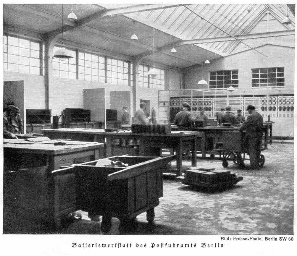 Werkstatt des Postfuhramtes zur Battereiaufarbeitung